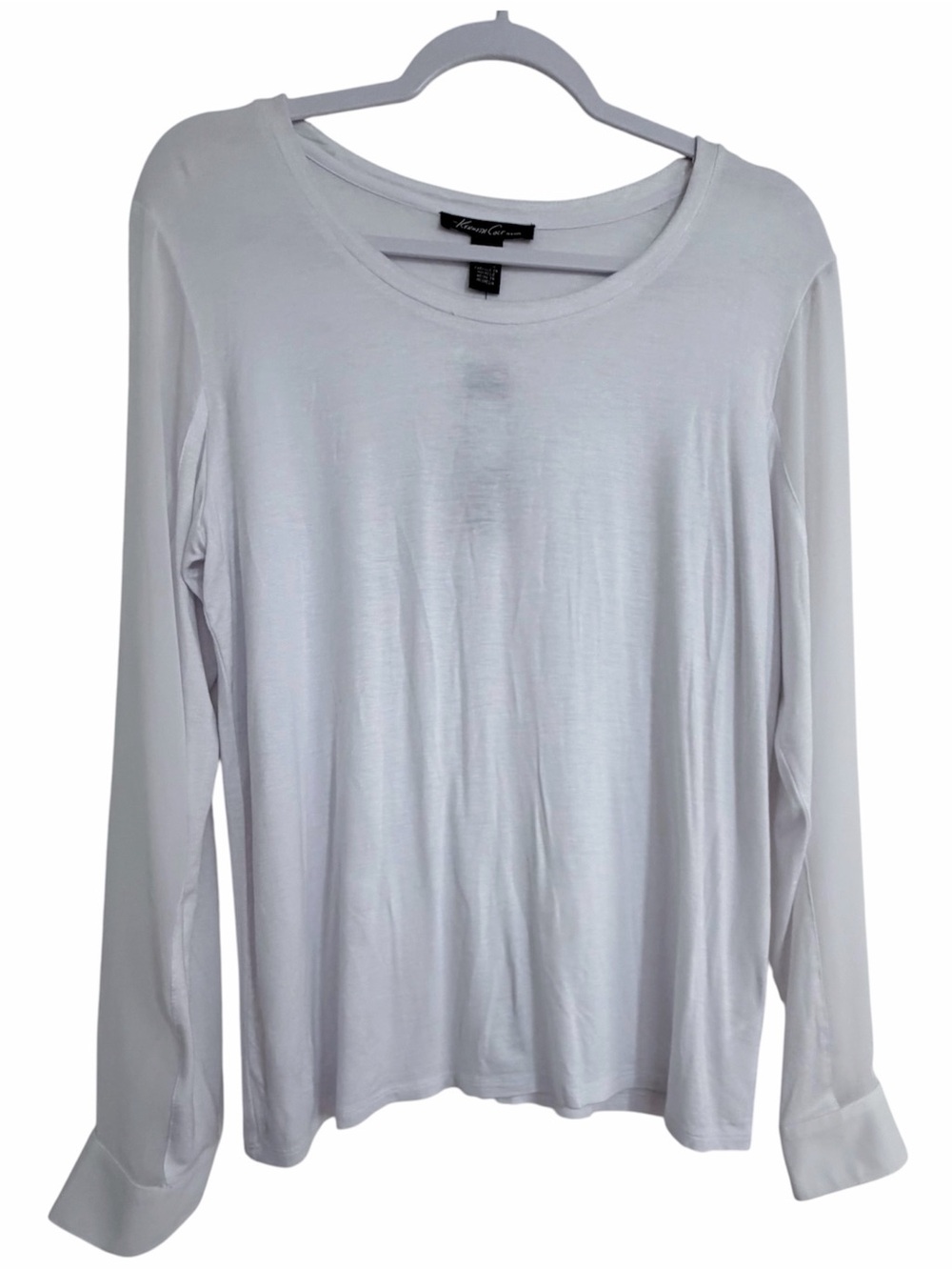 Kenneth Cole Light Gray Mixed Media Long-Sleeve Scoop Neck Tee